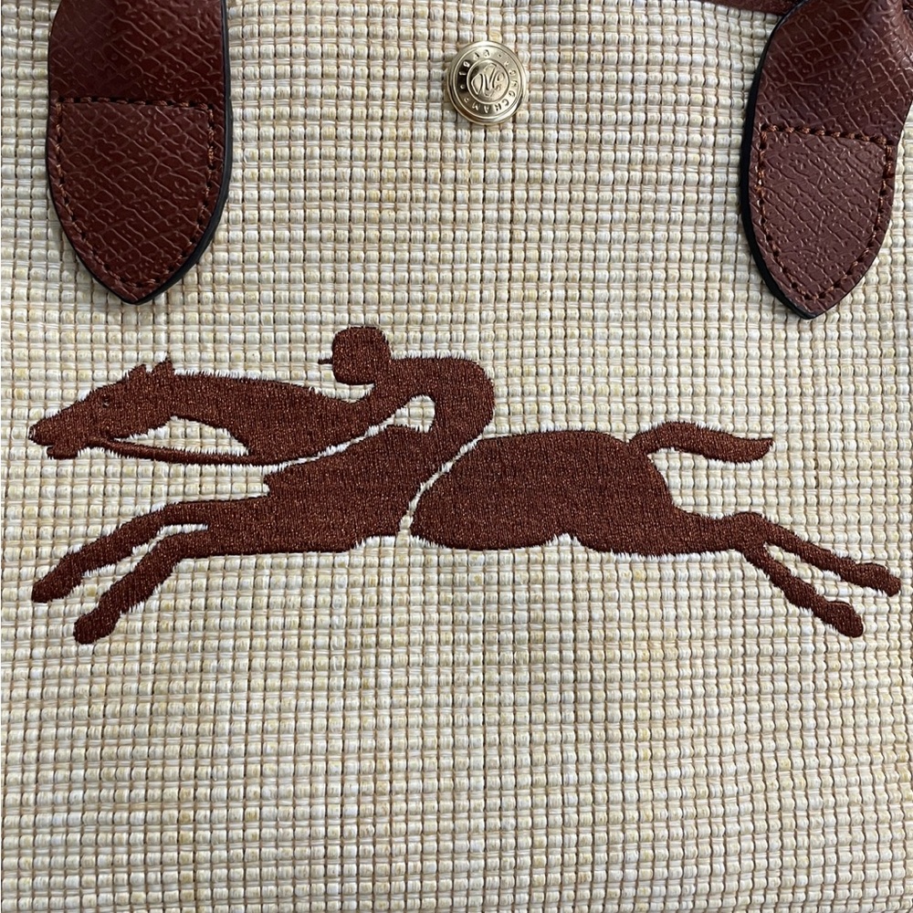 Longchamp Cream Woven Tote with Brown Horse Motif - Picture 2 of 11